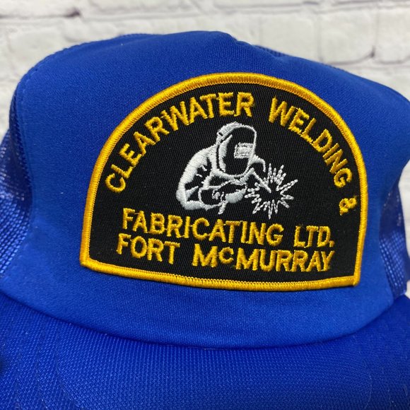 Vintage Trucker Hat Mesh Cap Snapback Blue Clearwater Welding Fort McMurray 80s - Picture 6 of 8
